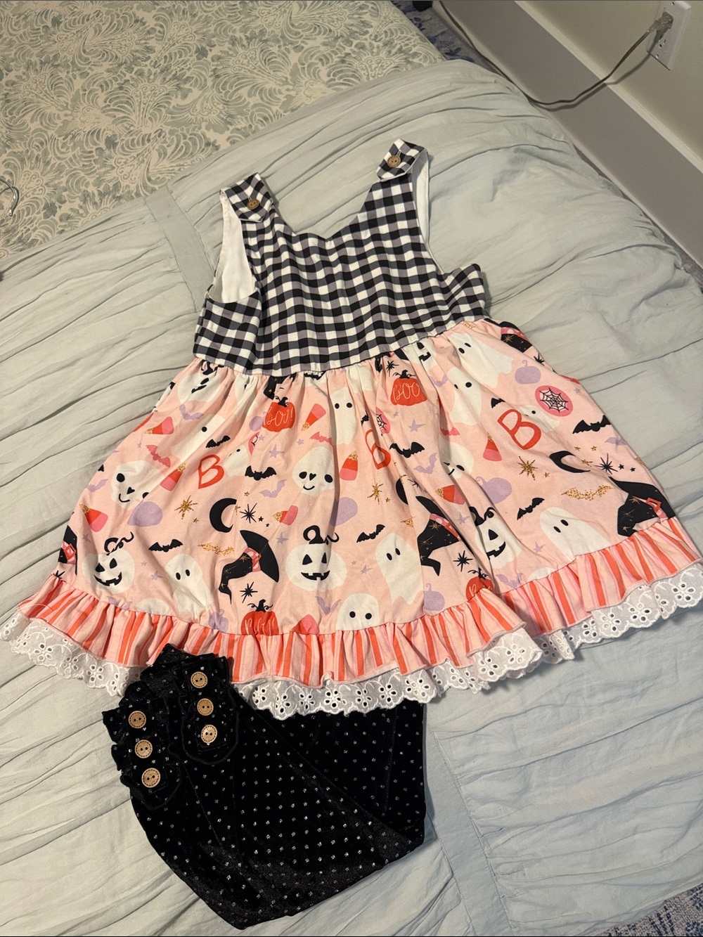 Cheeky Plum Halloween Ghosts Top and Polka Dot Velvet Leggings
